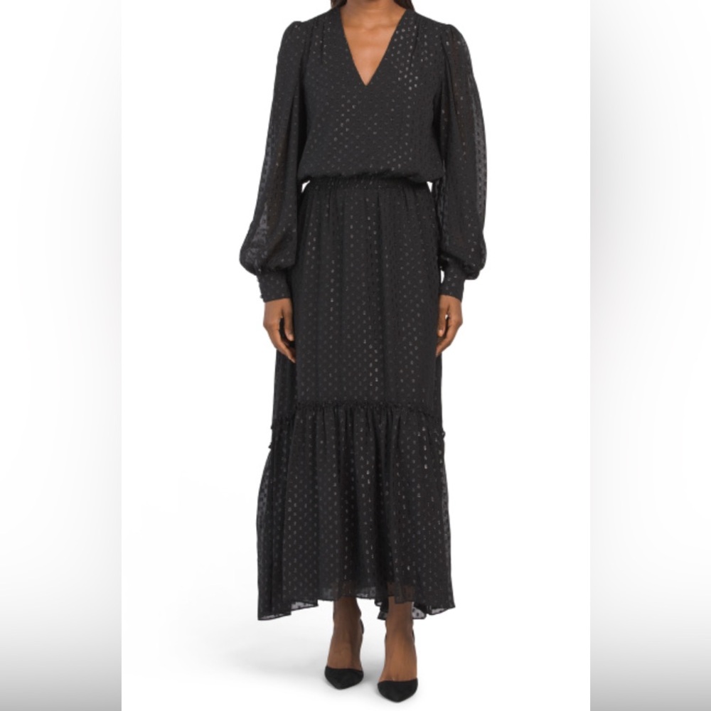 Ramy Brook - Black Rora Metallic Clip Dot V-Neck Maxi Dress